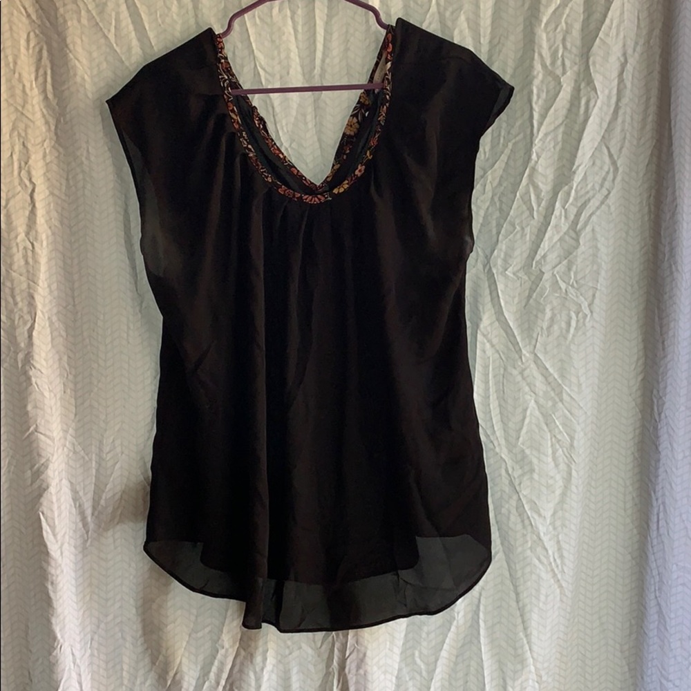 Black blouse with floral collar
